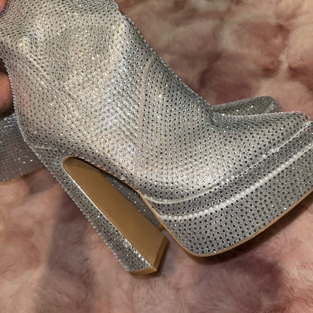 Silver Rhinestone Platform Boots - image 3